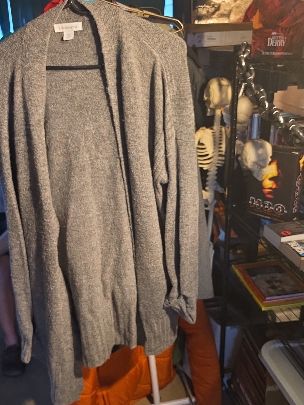 Liz Claiborne Gray Open-Front Off-the-Shoulder Sweater
